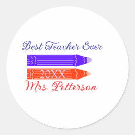 Rot-blaue Stifte, die die beste Lehrerin je geben, Runder Aufkleber