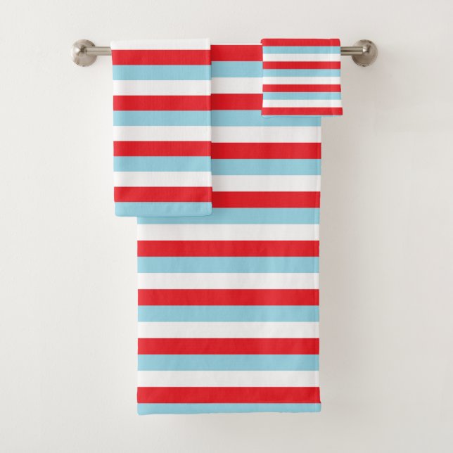 Rot, blaue und weiße Pastellstreifen Badhandtuch Set (Insitu)