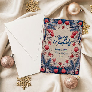 Rot-blaue Vintage-Weihnachten Feiertagskarte