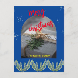 Rot blaue Weihnachten Text Modernes Blattwerk Einladungspostkarte