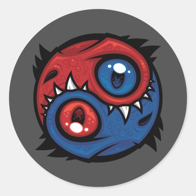 Rot-blaue Yin-Yang-Drachen Runder Aufkleber (Vorderseite)