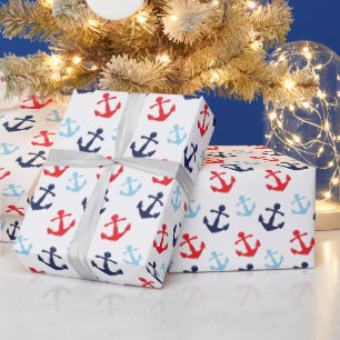 Rot-blaues nautisches Anker-Muster Geschenkpapier