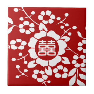 Rot ・ Blume mit Papierschnitt ・ Doppeltes Glück Fliese
