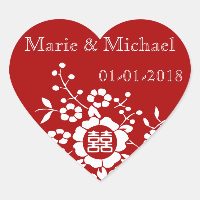 Rot ・ Blume mit Papierschnitt ・ Doppeltes Glück Herz-Aufkleber (Vorderseite)