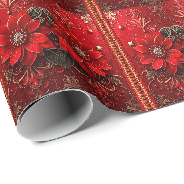 Rot-Blumen-Feiertags-Geschenkpapier Geschenkpapier (Rolleneckpunkt)