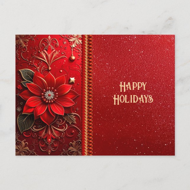 Rot-Blumen-Feiertagskarte Postkarte (Vorderseite)