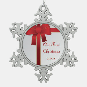Rot-Bogen-1. Weihnachten zusammen Schneeflocken Zinn-Ornament