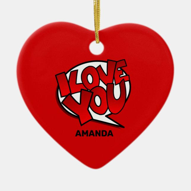 Rot, Bold & Bright Pop Art Style - I Liebe You Keramik Ornament (Vorne)