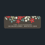 Rot | Brown Christmas Poinsettia Address Label<br><div class="desc">Vintage rote Poinsettien,  türkisblaue Beeren und Elfenbein-Blume schmücken dieses hübsche rot-mochafarbene Adressetikett. Ideal für Weihnachten oder die ganze Saison lang.</div>
