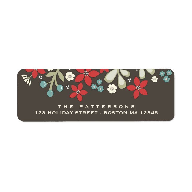 Rot | Brown Christmas Poinsettia Address Label (Vorne)