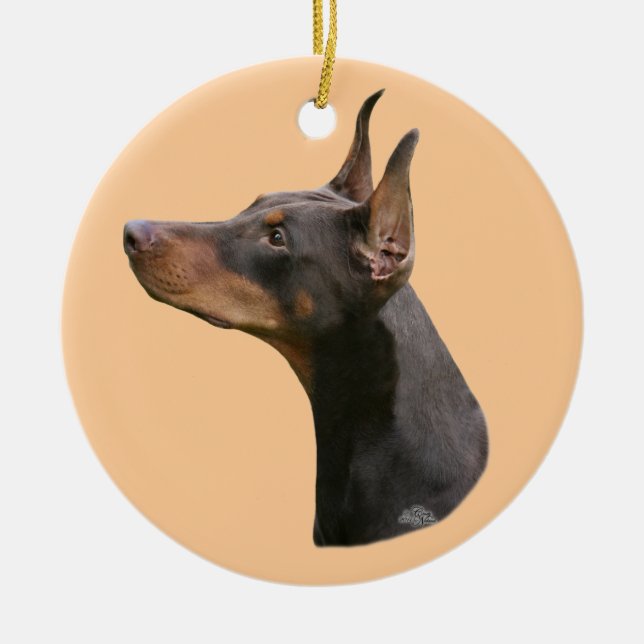 Rot/Brown-Dobermannpinscher-Hauptverzierung Keramik Ornament (Vorne)