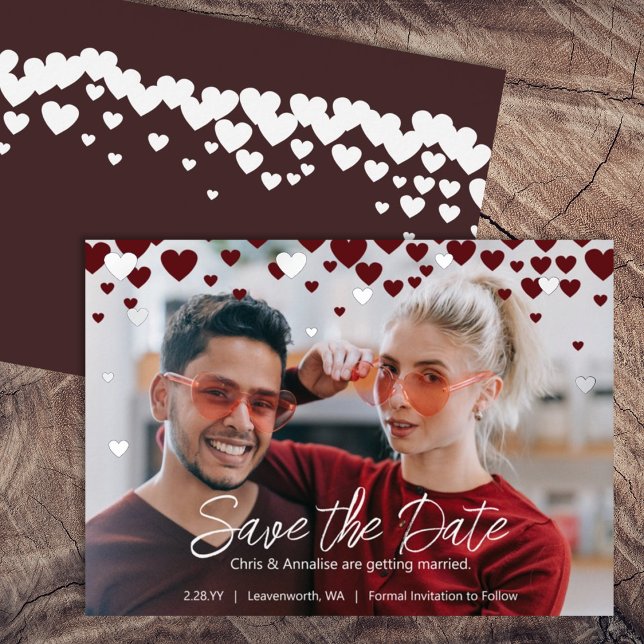 Rot, Burgund Herz Valentinstag Hochzeitsthema Folieneinladung (red burgundy hearts valentine's day themed wedding save the date cards valentines february wedding)
