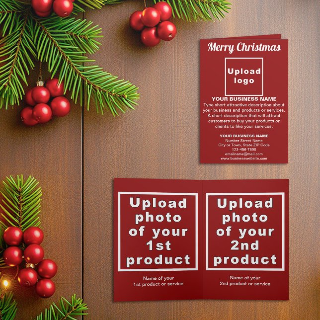 Rot | Christmas | Business | Gefaltete Feiertagska Feiertagskarte (Red folded holiday card for Christmas with your business brand and products or services)