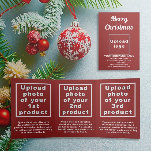 Rot | Christmas | Trifold-Karte Dreifach Gefaltete Karte (Red trifold card for Christmas with your business brand and products or services)