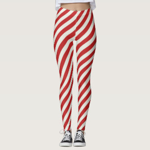Rot & Creme Beige Weiße Streifen Weihnachten Urlau Leggings