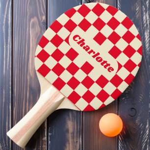 Rot & Creme Karo mit Namen Tischtennis Schläger