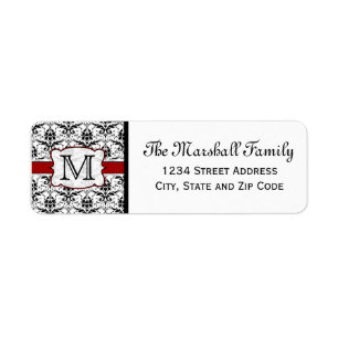 (Rot) Damask Monogram-Rücksendeadressen-Aufkleber