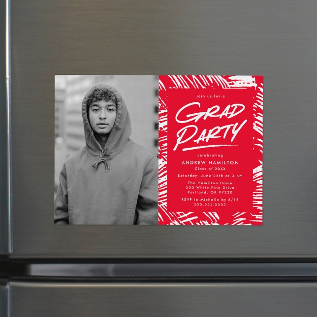Rot | Dashed Foto Graduation Party Magneteinladung (Von Creator hochgeladen)