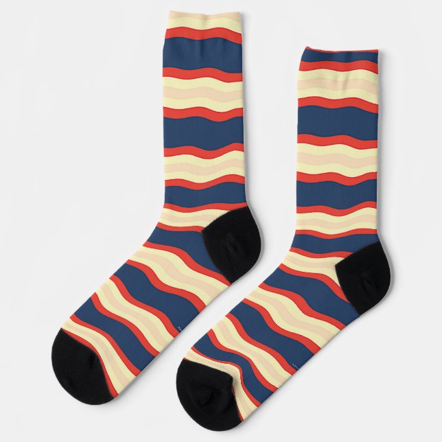 Rot Dk Blau Creme Wellig   Socken (Linkes Detail)