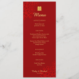 Rot Doppelfröhlichkeit Blumenzehen Chinesisch Hoch Menükarte