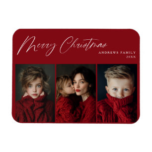 Rot Drei Foto Weihnachtsfeiertagsdesign Magnet