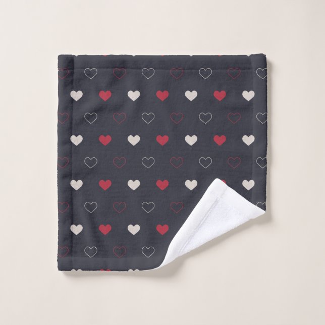 Rot & dunkles Herz Nahtloses Muster Cute Minimal Badhandtuch Set (Waschlappen)