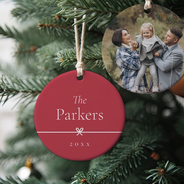 Rot | Einfaches Minimal Bow-Foto Keramik Ornament (Von Creator hochgeladen)