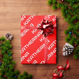 Rot einfarbig Klassischer weißer Name Geschenkpapier