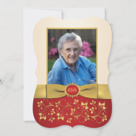 Rot, Elfenbein, Gold 65. Foto Geburtstagsfeier Ein Einladung