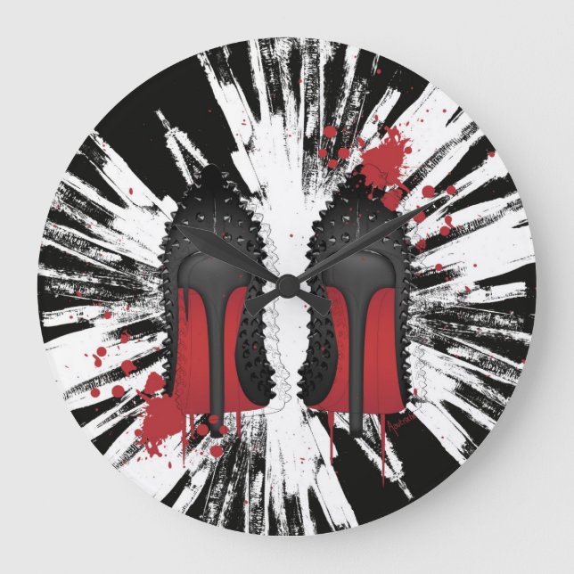 Rot erreicht Stilettschuh-Heelsspritzen u. Große Wanduhr (Vorderseite)