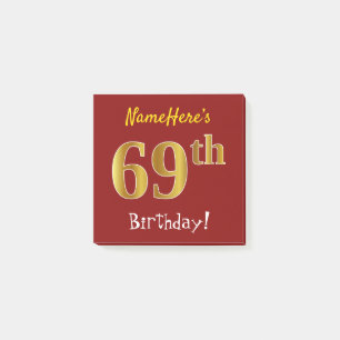Rot, Falsches Gold 69. Geburtstag, mit individuell Post-it Klebezettel