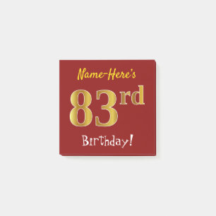 Rot, Falsches Gold 83. Geburtstag, mit individuell Post-it Klebezettel