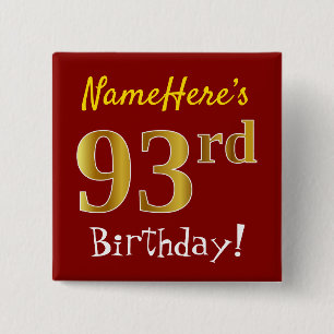 Rot, Falsches Gold 93. Geburtstag, mit individuell Button