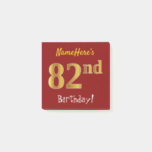 Rot, Falschgold 82. Geburtstag, mit individuellem Post-it Klebezettel