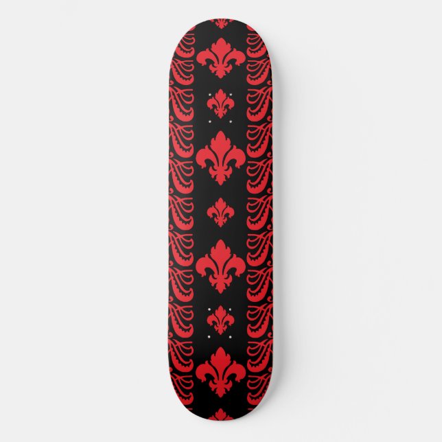 Rot Fleur Streifen-1 Skateboard (Vorderseite)