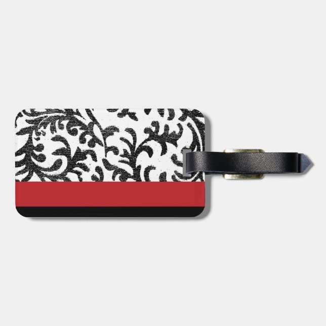 Rot-Flora-Damast Gepäckanhänger (Rückseite horizontal)