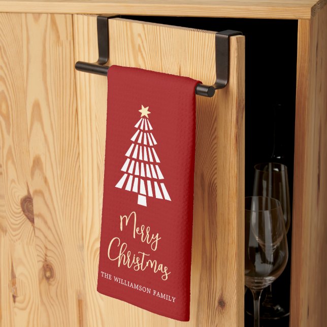 Rot Frohe Weihnachten Skript 3 Bäume Einfach Benut Geschirrtuch (Drittel gefaltet)