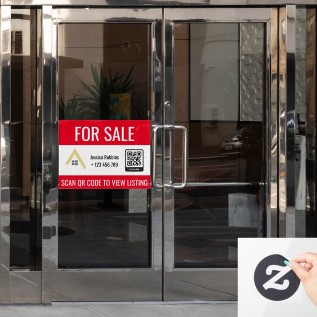 Rot für Verkauf oder offenes Haus | Real Anwesen Q Fensteraufkleber (Büro Tür)