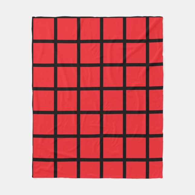 Rot gefärbtes Quadratmuster mit schwarzen Rändern Fleecedecke (Vorderseite)