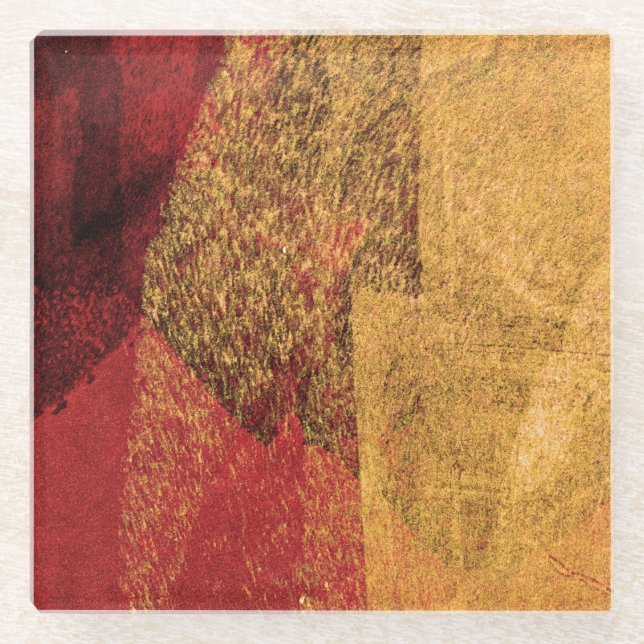 Rot-gelb-abstrakte Malerpinsel Glasuntersetzer (Vorderseite)