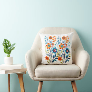 Rot Gelb Blau Grün Retro Vintage Blumen Blüten Kissen
