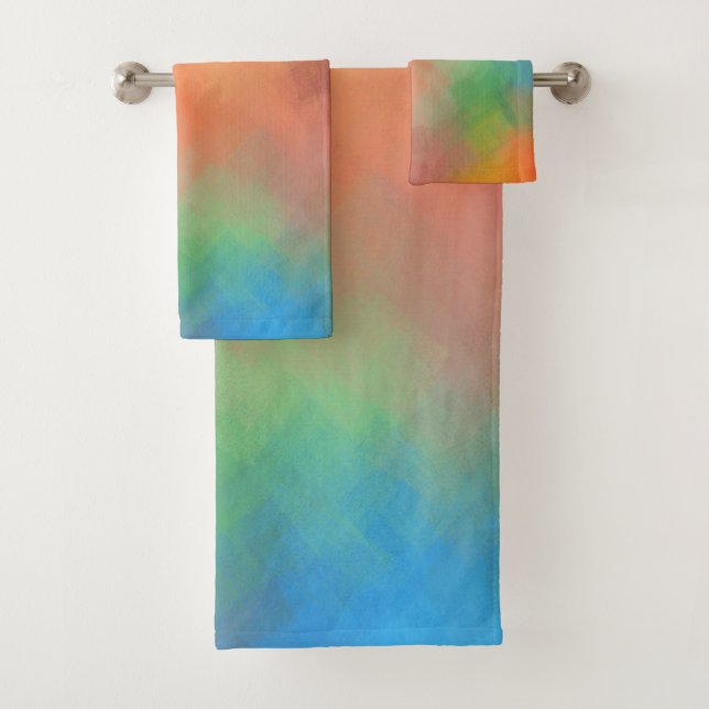 Rot-Gelb-Blau-Grüne Farben Abstrakte Kunstvorlage Badhandtuch Set (Insitu)