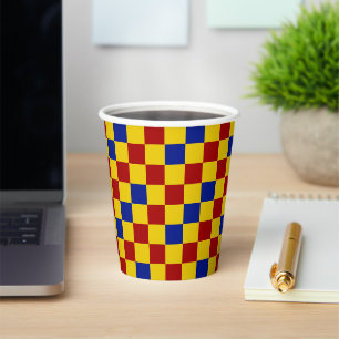 Rot Gelb Blau Kariertes Musterdesign Pappbecher