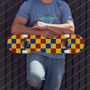 Rot Gelb Blau Karomuster Design  Skateboard