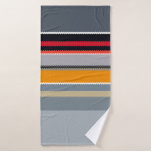 Rot-Gelb-Blau-Silber-Multicolor-Streifen-Muster Badehandtuch