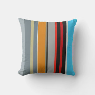 Rot-Gelb-Blau-Silber-Multicolor-Streifen-Muster Kissen Für Draußen