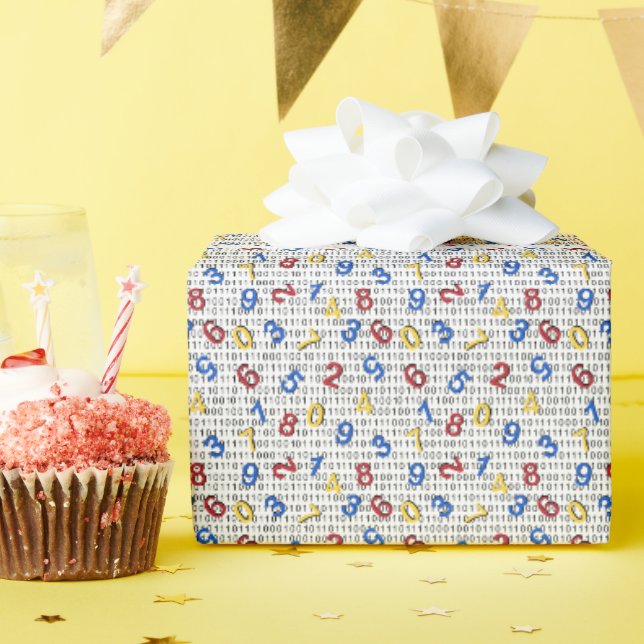 Rot Gelb Blau Zahl Schwarz Weiß Geschenkpapier (Geburtstagsparty)