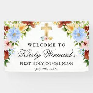 Rot, gelb blaue Blumen 1. Heilige Kommune Banner