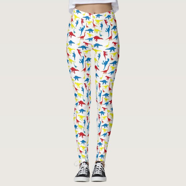 Rot-gelb-blaues Muster Dinosaurier Leggings (Vorderseite)