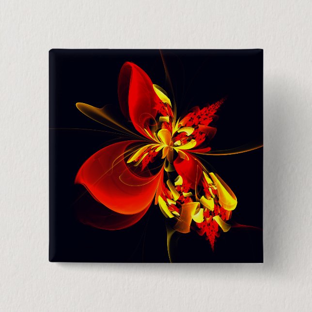 Rot-Gelb-Blüte Modernes abstraktes Kunstmuster #10 Button (Vorderseite)